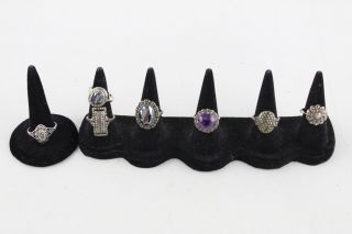 7 X Vintage.  925 Sterling Silver Marcasite Rings Inc.  Deco Style,  Hematite (30g)