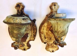 Great Vintage Old Shabby Iron Wall Light Fixtures Reclaimed Salvaged