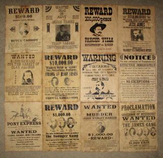 Jesse James Tombstone Wyatt Earp Pony Express Old West Wanted Posters Hardin