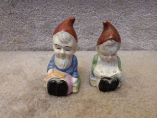 Vintage Pair Japan Shakers Salt Pepper Elf Gnome Dwarves With Books Rock City