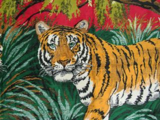 Vintage Plush Velvet Tapestry Carpet Wall Hanging Tigers Large 68 X 48 "