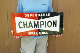 Dependable Champion Spark Plug Tin Metal Sign Vintage Auto Part Garage 26 " X 12 "