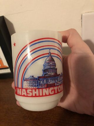 Vtg Washington Dc Coffee Mug Cup White Milk Glass Anchor Hocking Red White Blue