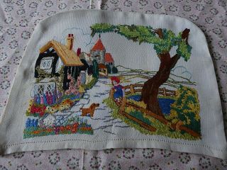 Vintage Hand Embroidered Tea Cozy/cover - Beautifully Embroidered Country Scene