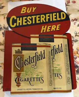 1940’s Chesterfield Cigarettes Advertising Double Sided Flange Sign Nos