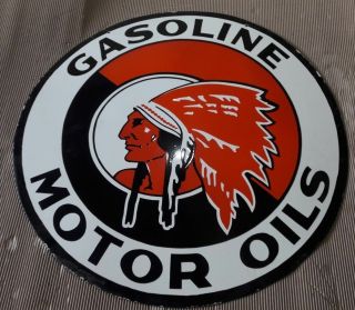 Porcelain Red India Gasoline Sign Size 36 " Round Double Sided
