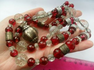 Fabulous Vintage Jewellery Art Deco French Glass Beads Necklace On Chain Heavy