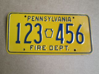 Vintage Pennsylvania Pa " Fire Dept " Ff Sample License Plate Nos