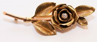 Vintage Tiffany & Co 14kt Rose Gold " Rose " Flower Brooch/pin W Diamond