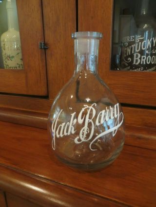 Saloon Back Bar Whiskey Bottle White Enamel Reads: Jack Barry Pinch Bottle