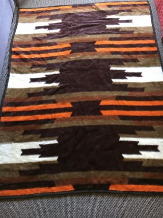 Vintage Biederlack Blanket Aztec Southwest Stadium Brown Orange 75x57 Reversible