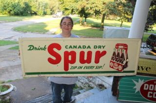Large Vintage 1944 Spur Canada Dry Soda Pop Bottle 55 " Embossed Metal Sign
