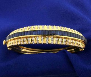 1990s Harry Winston Sapphire & Diamond 18k Yellow Gold Over Bangle 7.  5 " Bracelet