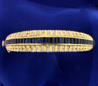 1990s Harry Winston Sapphire & Diamond 18k Yellow Gold Over Bangle 7.  5 