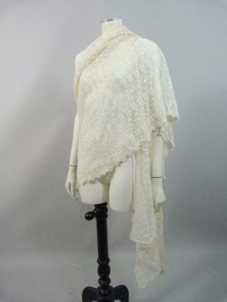 Large Antique Victorian Tambour Lace Shawl 38 X 127 Inches