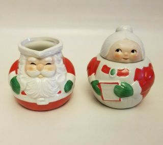 Santa And Mrs.  Claus Sugar Bowl And Creamer Set Vintage Avon 1983