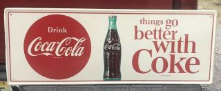 Rare Nos Coca Cola Metal Advertising Sign Coke Bottle 1960s