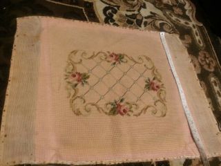 Antique Wool Needlepoint Petit Point Chair Seat Cover Upholstery Fabric