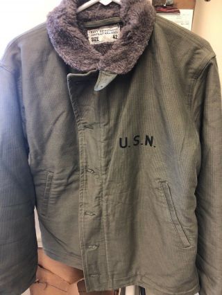 Vintage Ww2 Usn Us Navy N - 1 Deck Jacket Coat Size 42