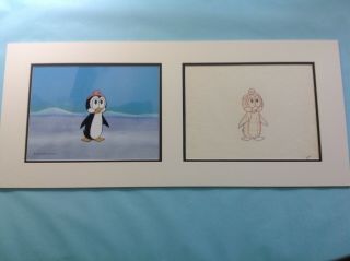 Chilly Willy Animation Production Cel Setup With Painted Background,  Drawing