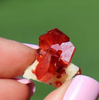Gemmy And Lustrous Cherry Red Vanadinite Crystals On Barite From Morocco (: (: