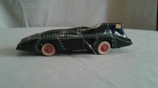 Vintage Tin Toy 5 1/2 " Black Lindstrom Race Car Made In Usa Keywind