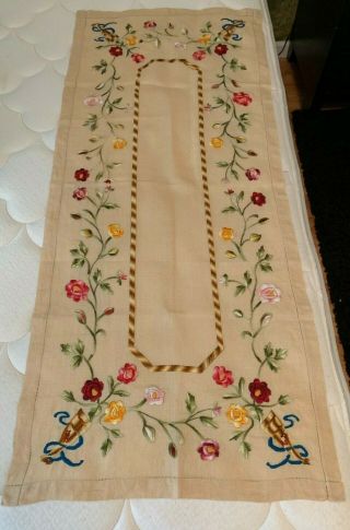 Vintage Hand Embroidered Tablecloth And Table Runner