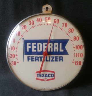 Vintage Texaco Gas And Oil Federal Fertilizer Round Button Thermometer Usa Made
