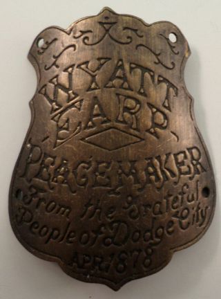 Western Americana Gun Butt Tag Vintage Patina Wyatt Earp Peacemaker