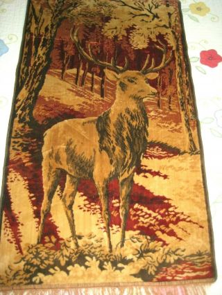 Antique Vintage Tapestry Of A Stag,  Fringed 44 " X 25 "