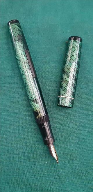 Vintage Swan Self - Filler Fountain Pen Emerald Green Snakeskin Design To Restore