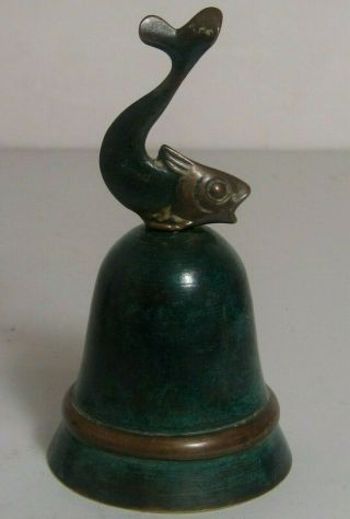 Art Deco Dolphin / Fish Bronze / Brass Table Desk Green Bell