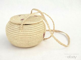 Native American Indian Eskimo Inuit Alaska Coiled Lidded Basket Hand Bag