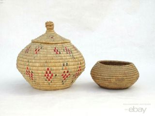 Antique Native American Indian Eskimo Inuit Alaska Lidded Sea Grass Baskets