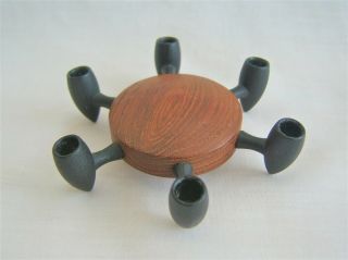 Stylish Vintage Teak & Metal Small Candlestick By Digsmed Of Denmark C1970s