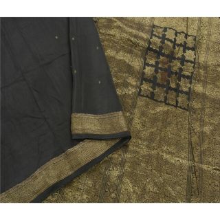 Sanskriti Vintage Black Saree Pure Silk Woven Craft Fabric Premium Zari Sari