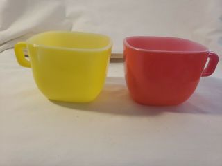 Glasbake Mid Century Perfect Square Bright Coffee Cups Yellow And Red Set