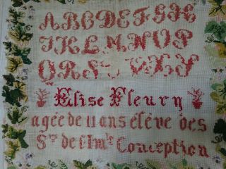 RARE ANTIQUE 19th.  Cent FRENCH RELIGIOUS ALPHABET EMBROIDED ON CANVAS 23 