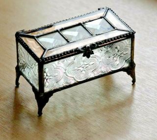 A Vintage Art Nouveau Style Pewter & Glass Trinket Jewellery Box Casket