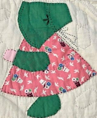 Sweet c 30s Sue Bonnet TABLE Quilt Vintage Doll Crib 28 x 28 2