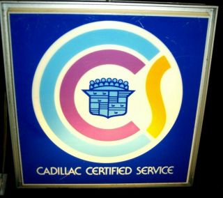 Vintage 11 Inch Square Hanging Cadillac Certified Service Lighted Sign/clock