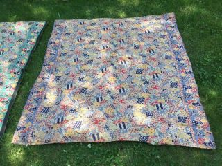 Antique Hand Made Quilt Blue Background 61 " X 70 " Complete With Backing