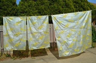 Vintage Vinyl Shower Curtain W/ Matching Curtains Yellow Flowers Retro Mcm