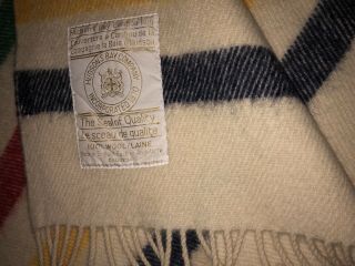 Vintage Hudsons Bay Company Caribou Striped Wool Throw Blanket Fringe England 2