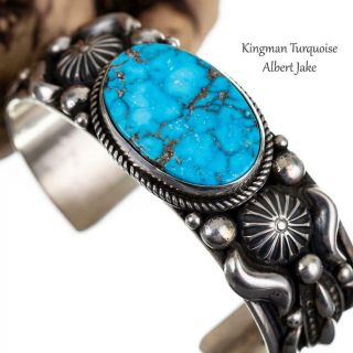 Albert Jake Turquoise Bracelet Cuff Sterling Silver Navajo Kingman Spiderweb