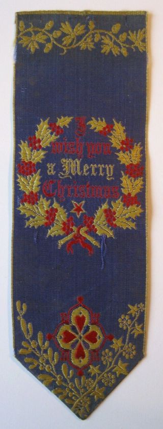 Victorian Stevengraph Silk Bookmark I Wish You A Merry Christmas Thomas Stevens