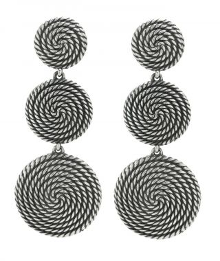 David Yurman 925 Sterling Silver Round Coil Cable Triple Drop Dangle Earrings