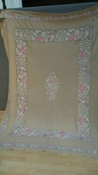 Antique Arts And Crafts Beautifully Embroidered Large Tablecloth