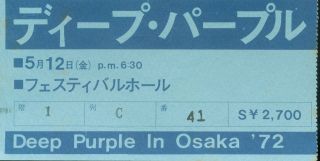 Deep Purple In Osaka72 5 May 12,  Ticket Half Ticket