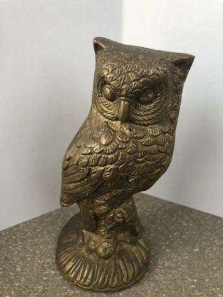 Vintage Brass Mid - Century Modern Owl Sculpture Made In India